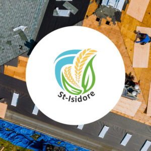 Logo de St-Isidore sur fond de construction